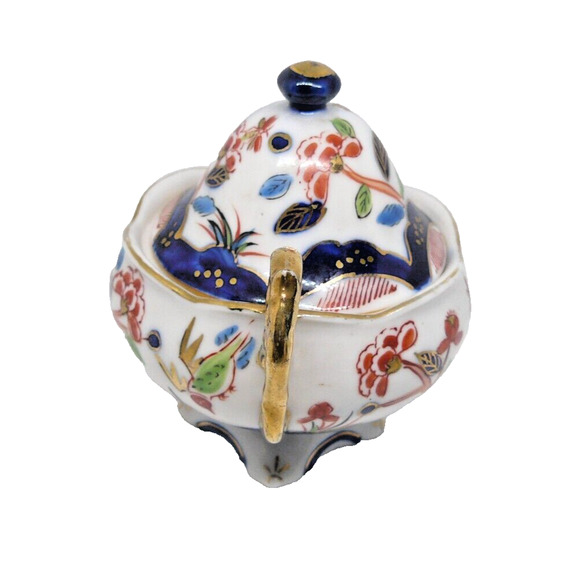 Hand Painted Floral Japanese Fine Porcelain Sugar Bowl Footed Vintage - Picture 7 of 7